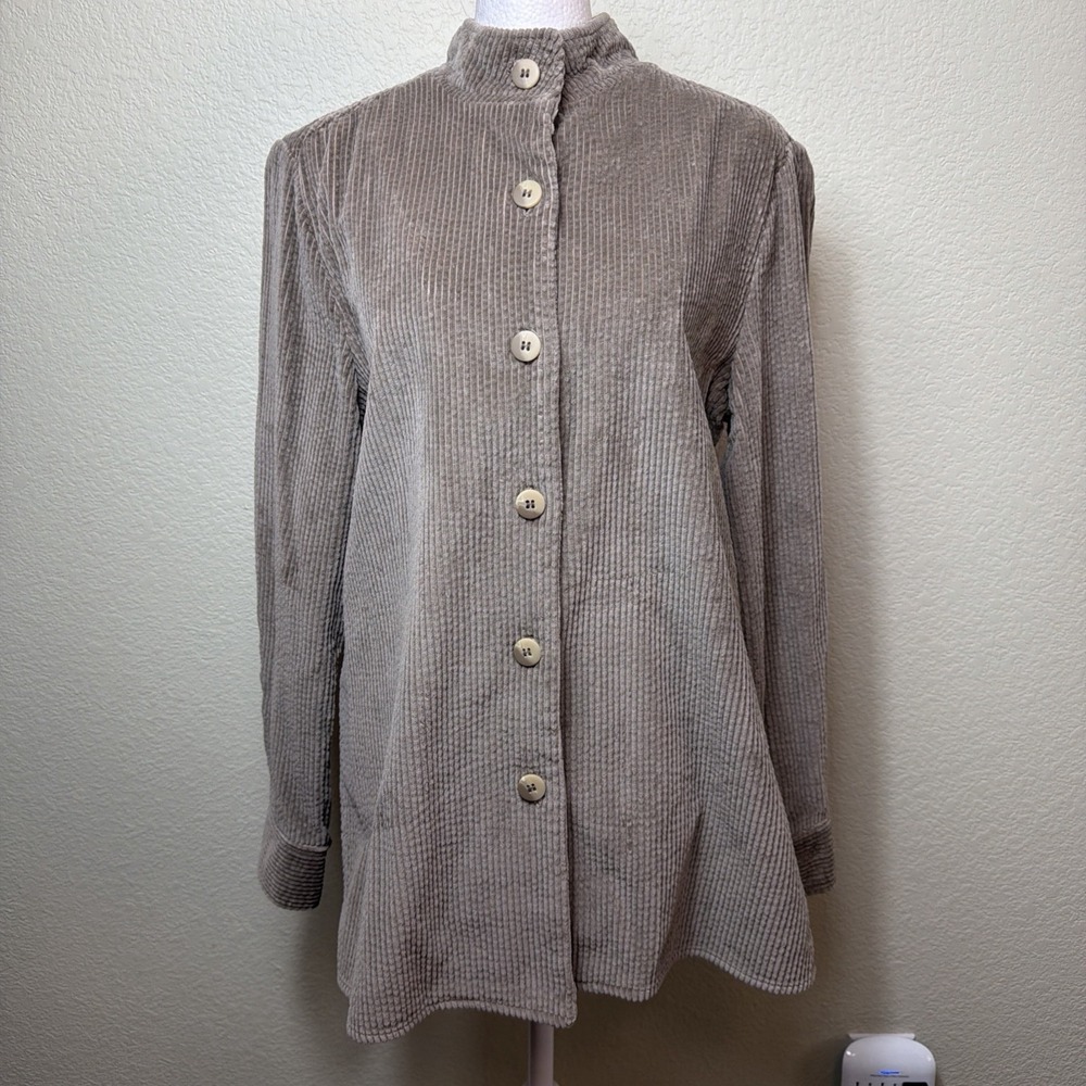Chadwicks Shacket Small Womens Khaki Green Corduroy Shirt Jacket Stand Collar